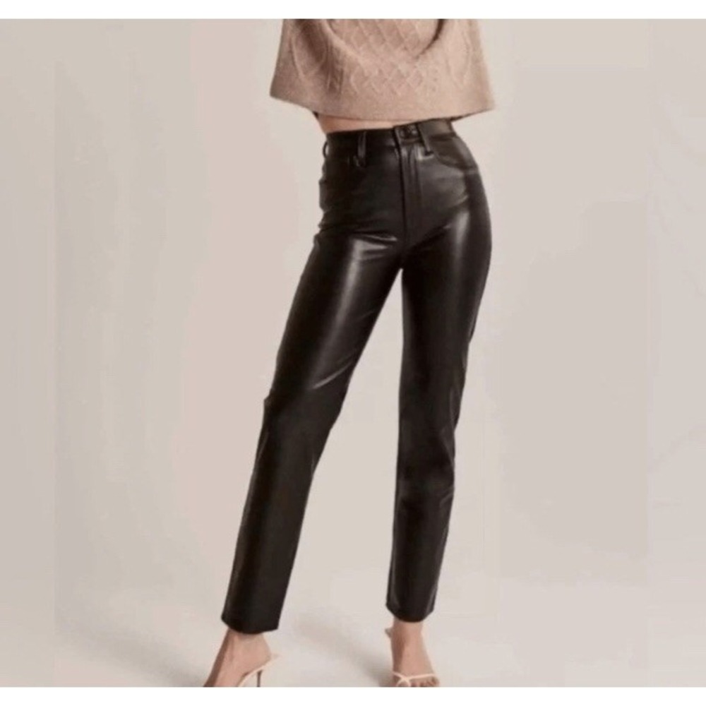 Abercrombie & Fitch Vegan Leather 90's Straight‎ High Rise Pants Womens 31 12